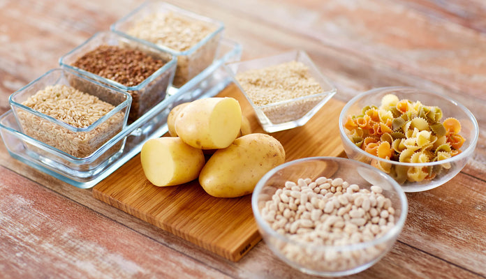 A selection of carbs on a chopping board