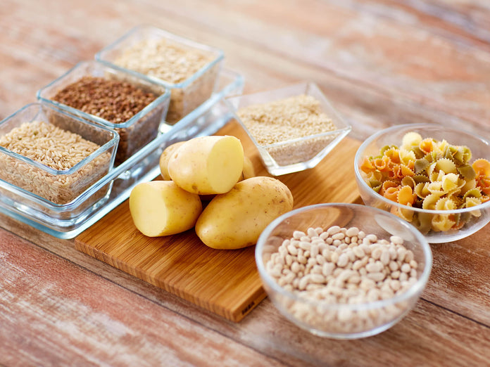 A selection of carbs on a chopping board